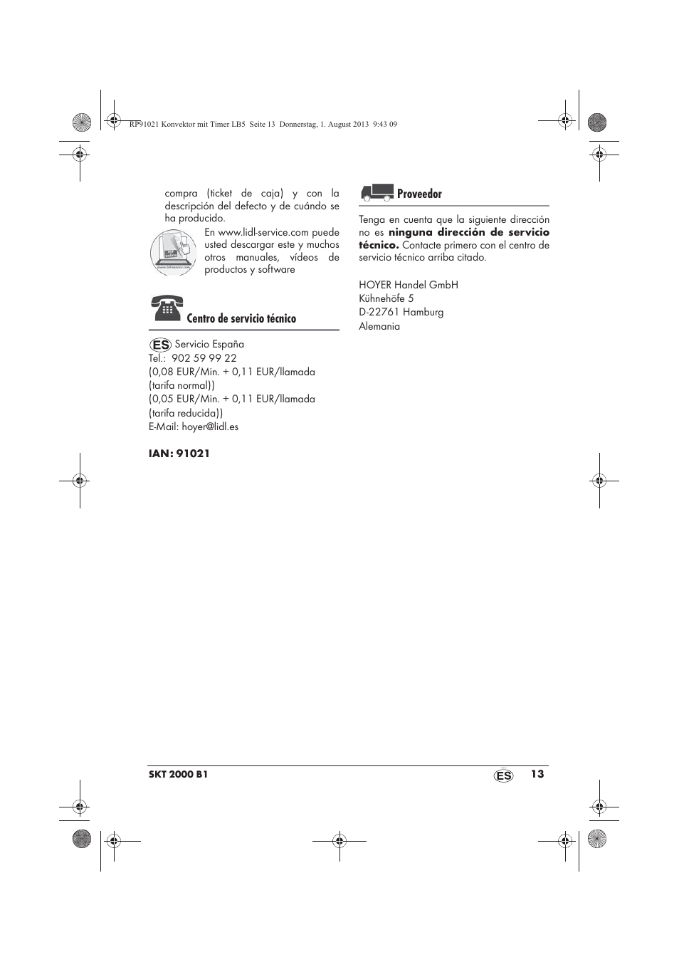 Centro de servicio técnico, Proveedor | Silvercrest SKT 2000 B1 User Manual | Page 15 / 62