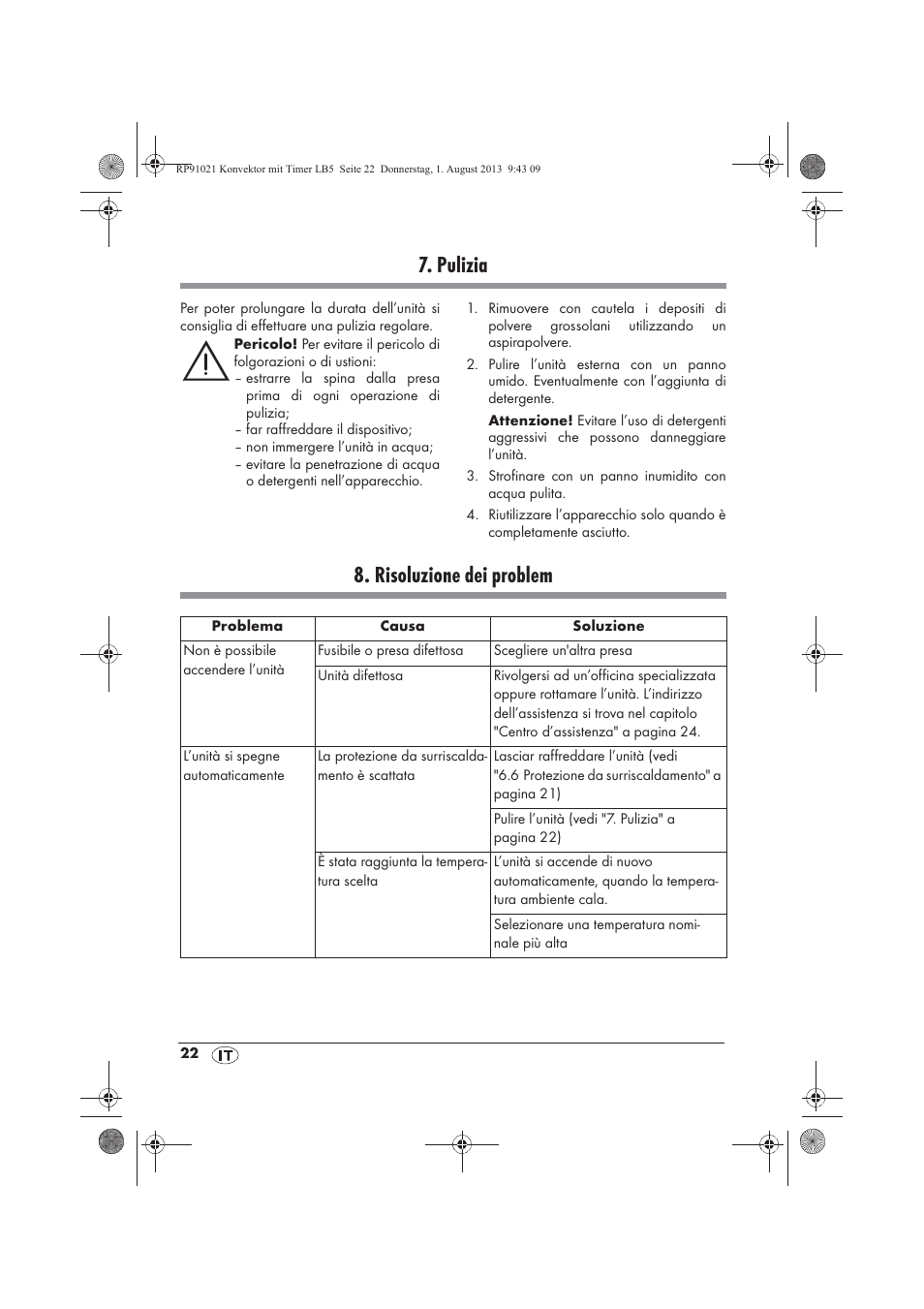 Pulizia, Risoluzione dei problem | Silvercrest SKT 2000 B1 User Manual | Page 24 / 62