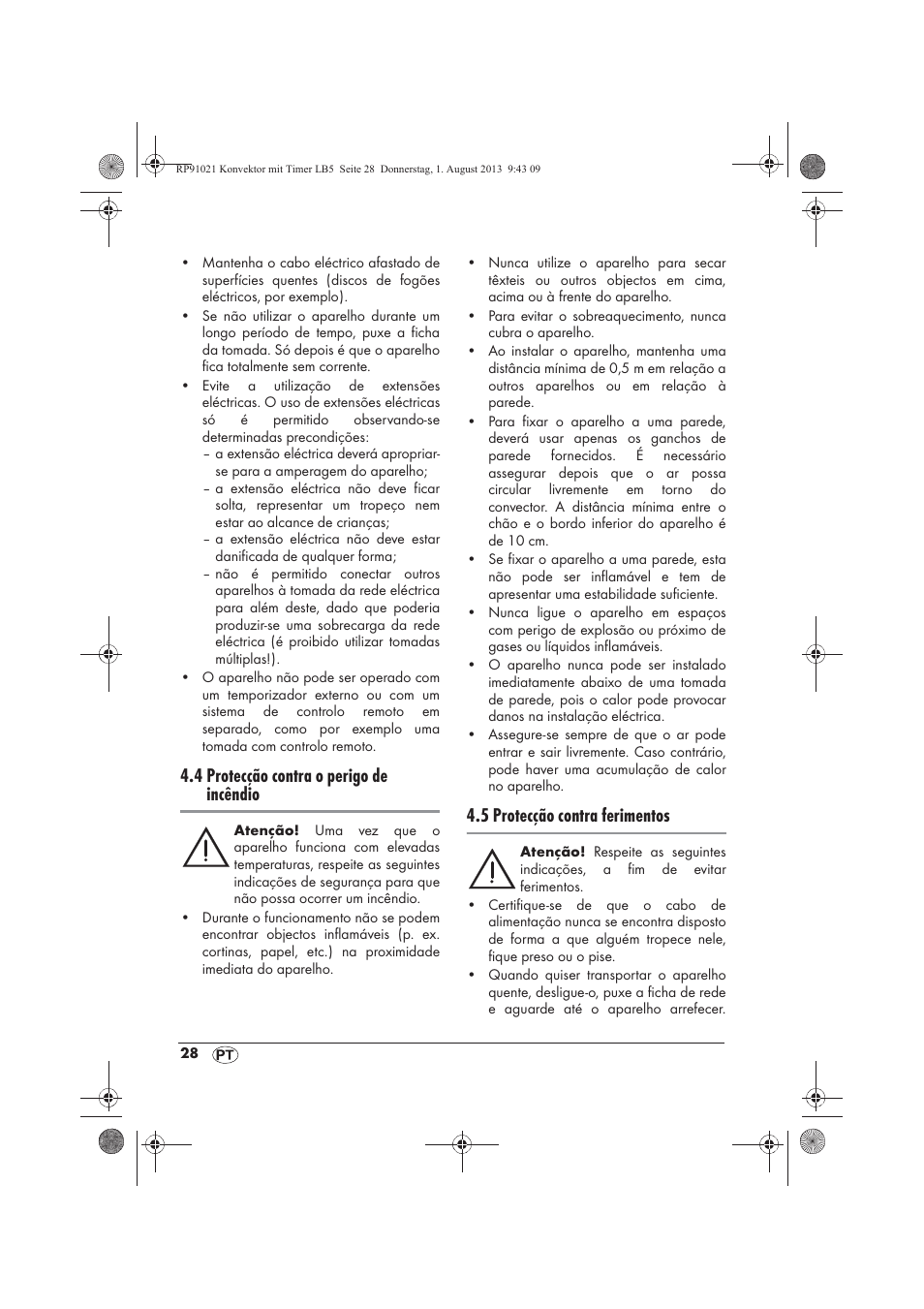 4 protecção contra o perigo de incêndio, 5 protecção contra ferimentos | Silvercrest SKT 2000 B1 User Manual | Page 30 / 62