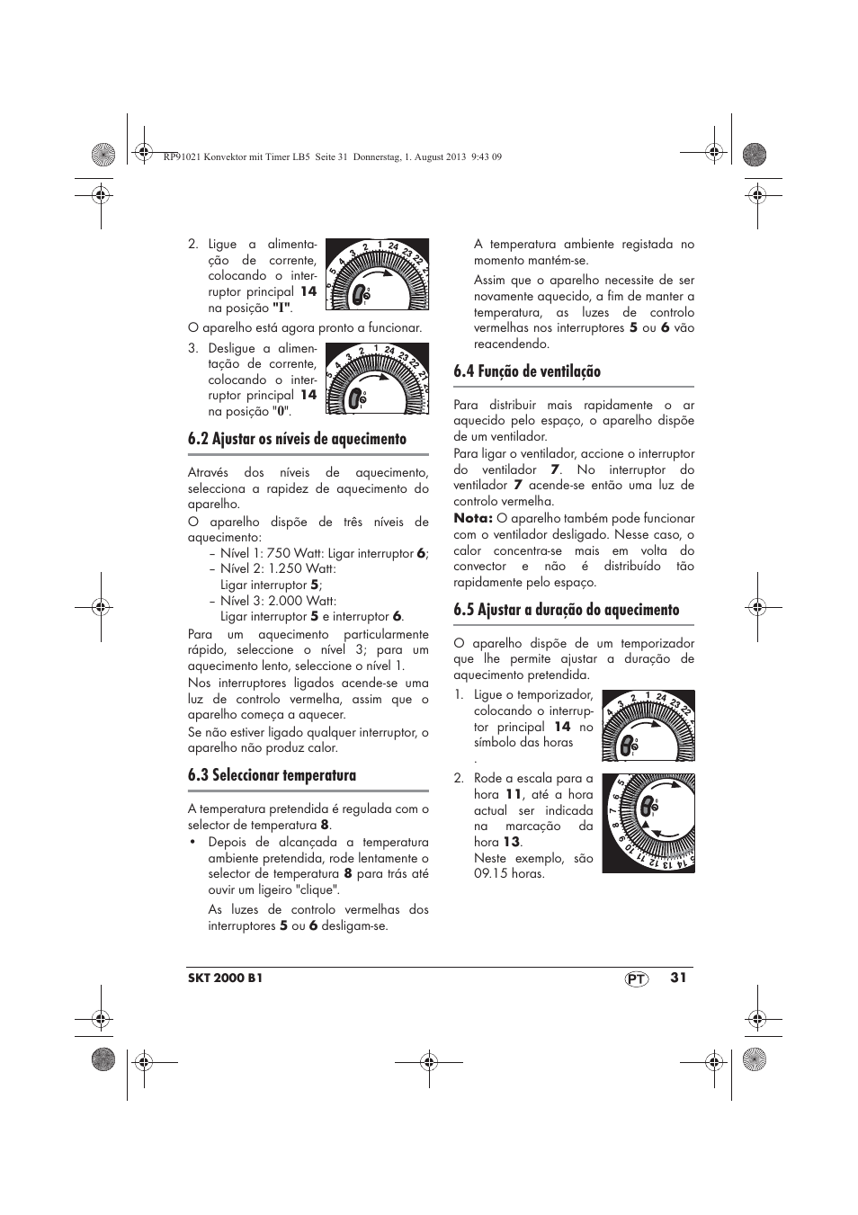 2 ajustar os níveis de aquecimento, 3 seleccionar temperatura, 4 função de ventilação | 5 ajustar a duração do aquecimento | Silvercrest SKT 2000 B1 User Manual | Page 33 / 62