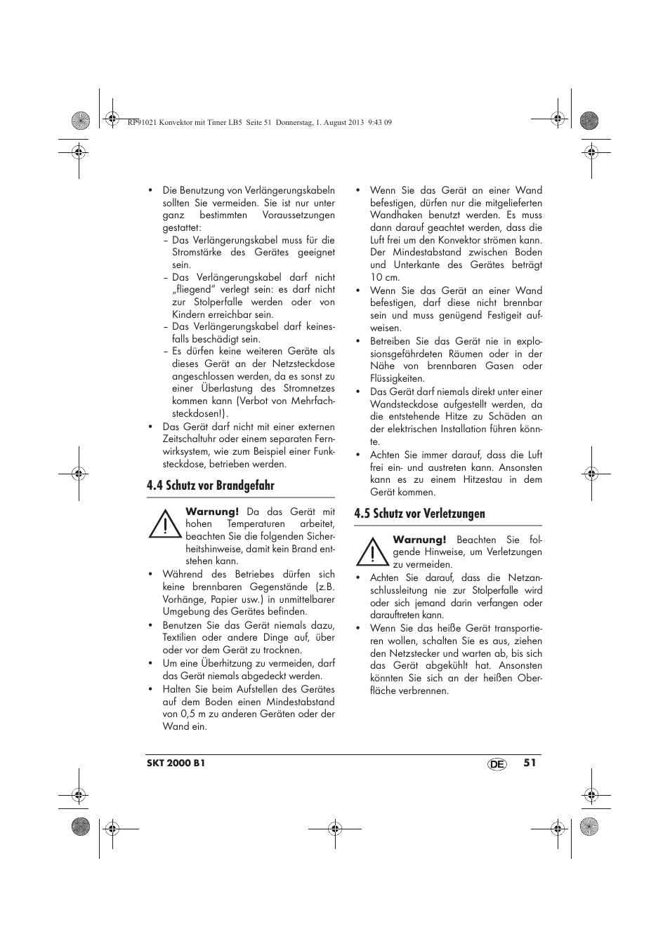 4 schutz vor brandgefahr, 5 schutz vor verletzungen | Silvercrest SKT 2000 B1 User Manual | Page 53 / 62