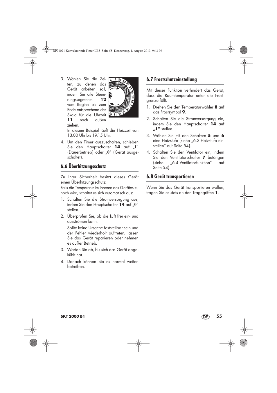 6 überhitzungsschutz, 7 frostschutzeinstellung, 8 gerät transportieren | Silvercrest SKT 2000 B1 User Manual | Page 57 / 62