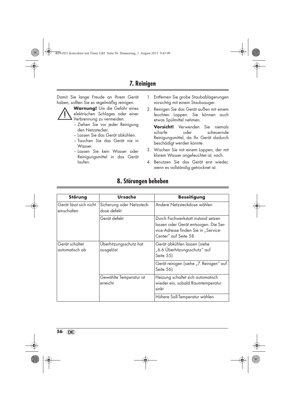 Reinigen, Störungen beheben | Silvercrest SKT 2000 B1 User Manual | Page 58 / 62