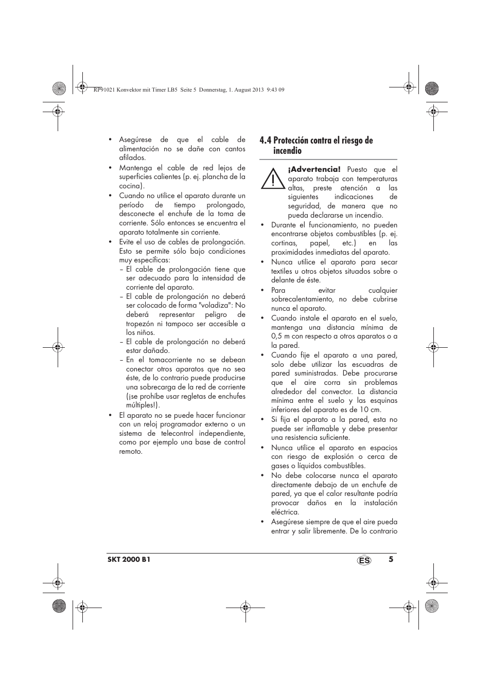 4 protección contra el riesgo de incendio | Silvercrest SKT 2000 B1 User Manual | Page 7 / 62