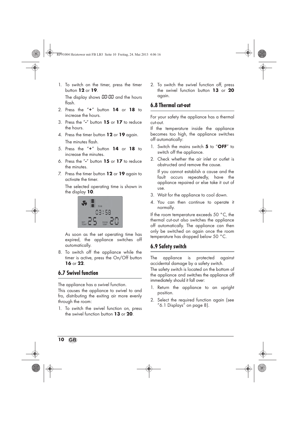 7 swivel function, 8 thermal cut-out, 9 safety switch | Silvercrest SHT 2000 A1 User Manual | Page 12 / 90