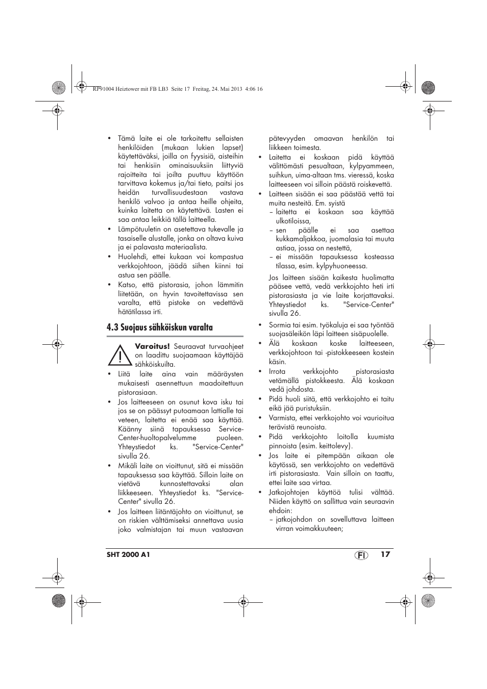 3 suojaus sähköiskun varalta | Silvercrest SHT 2000 A1 User Manual | Page 19 / 90
