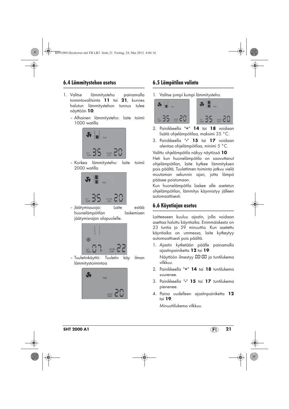 4 lämmitystehon asetus, 5 lämpötilan valinta, 6 käyntiajan asetus | Silvercrest SHT 2000 A1 User Manual | Page 23 / 90