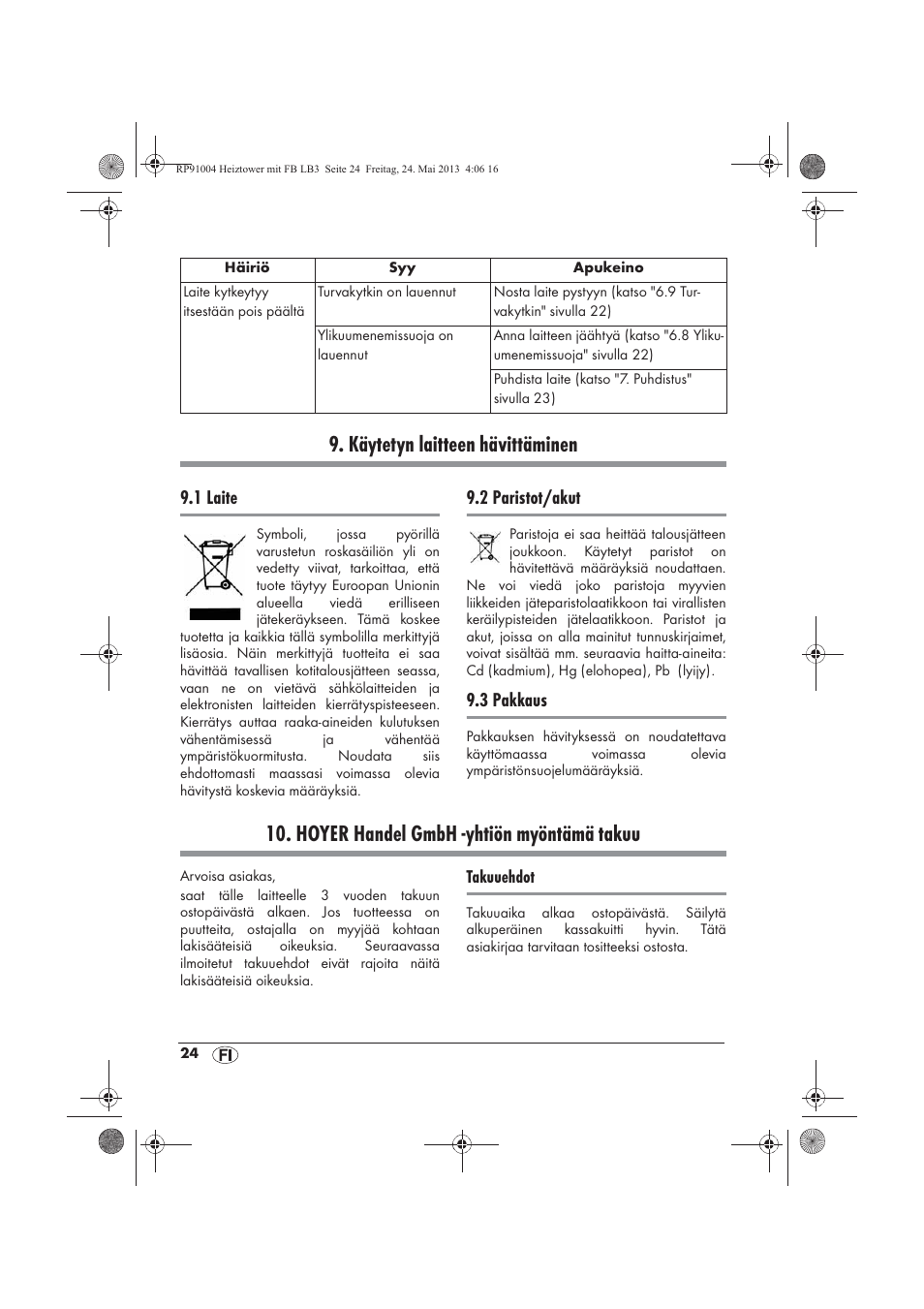 Käytetyn laitteen hävittäminen, Hoyer handel gmbh -yhtiön myöntämä takuu, 1 laite | 2 paristot/akut, 3 pakkaus | Silvercrest SHT 2000 A1 User Manual | Page 26 / 90