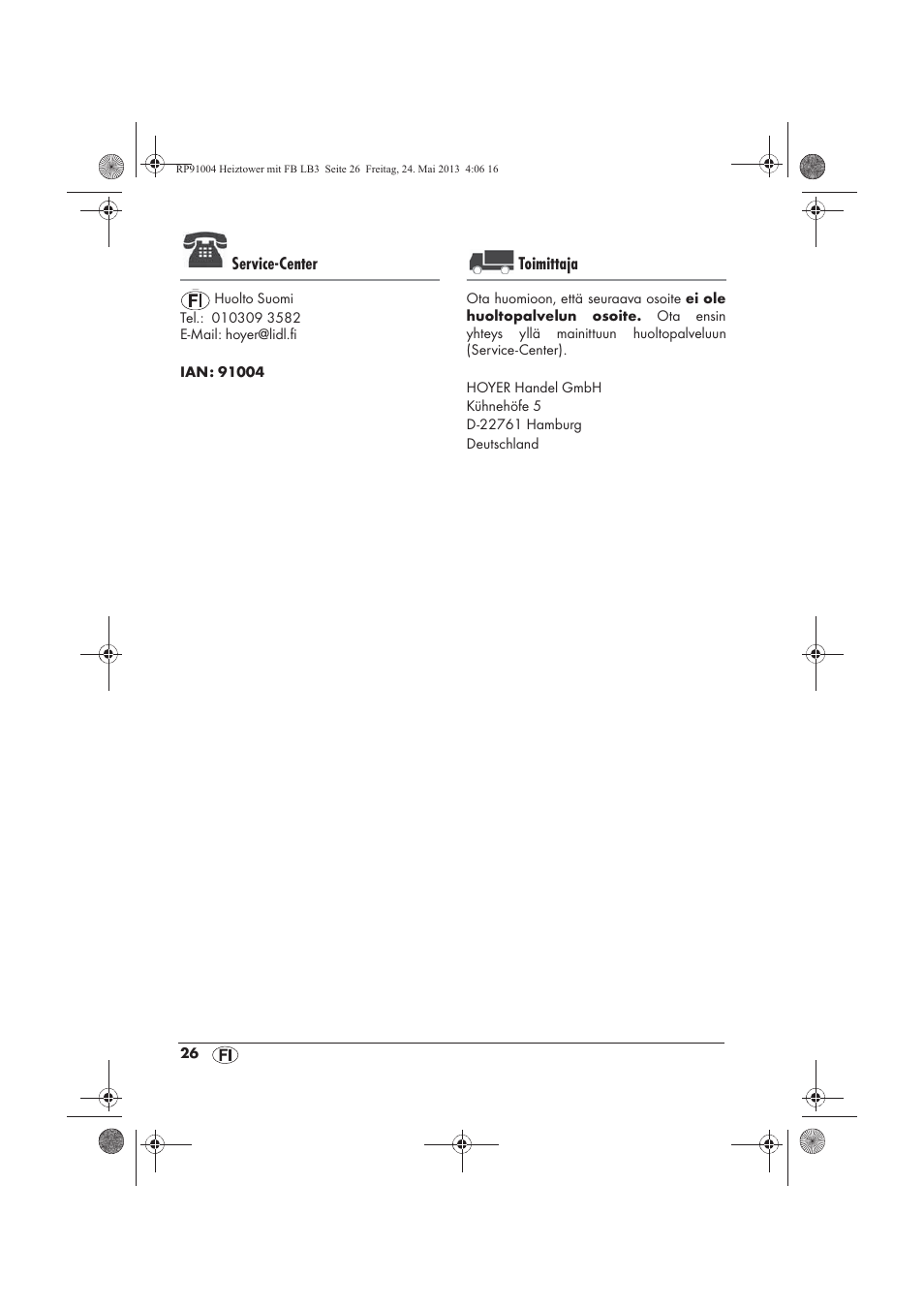 Service-center, Toimittaja | Silvercrest SHT 2000 A1 User Manual | Page 28 / 90