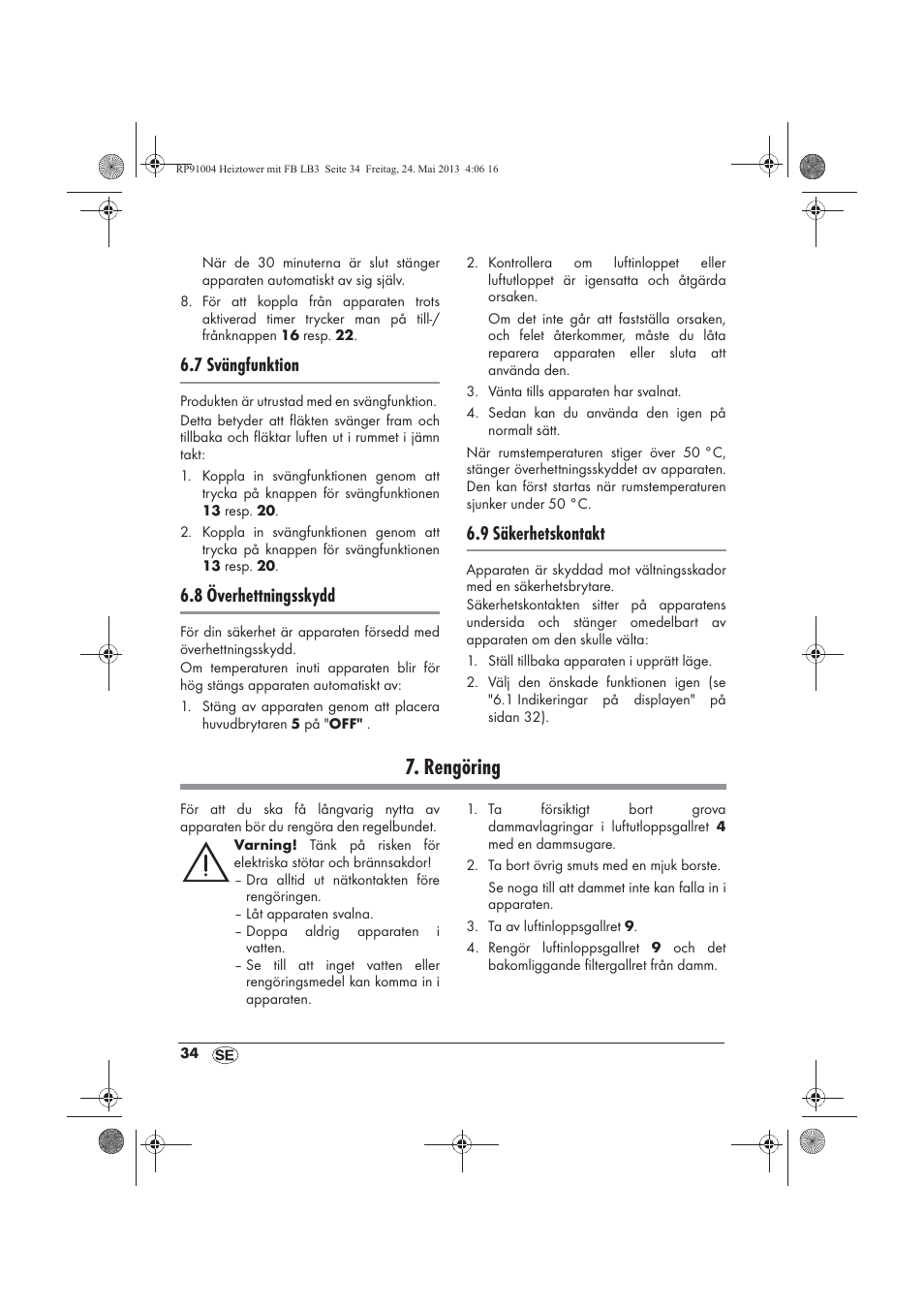 Rengöring, 7 svängfunktion, 8 överhettningsskydd | 9 säkerhetskontakt | Silvercrest SHT 2000 A1 User Manual | Page 36 / 90