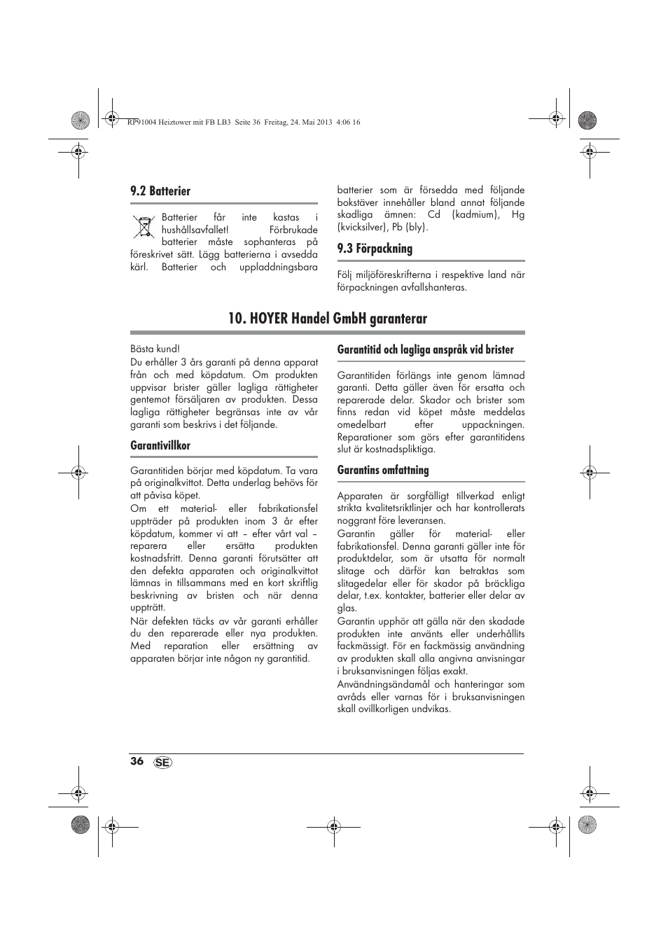 Hoyer handel gmbh garanterar | Silvercrest SHT 2000 A1 User Manual | Page 38 / 90