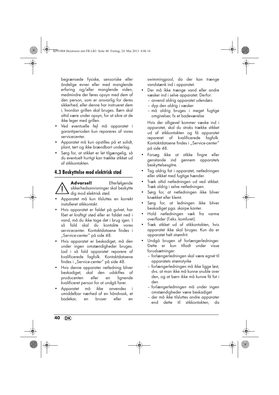 3 beskyttelse mod elektrisk stød | Silvercrest SHT 2000 A1 User Manual | Page 42 / 90