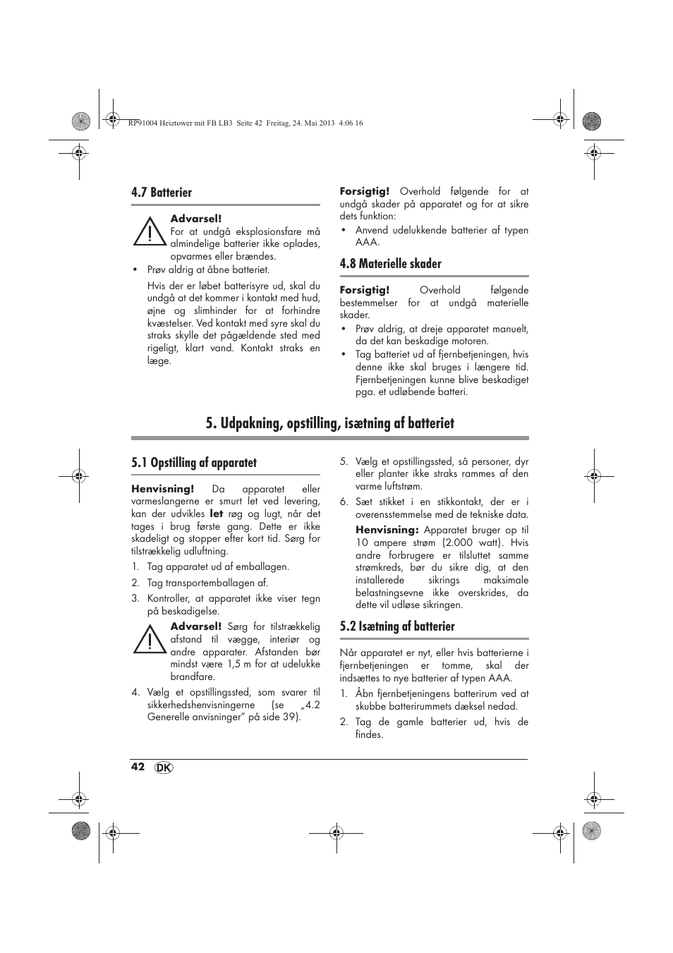 Udpakning, opstilling, isætning af batteriet, 7 batterier, 8 materielle skader | 1 opstilling af apparatet, 2 isætning af batterier | Silvercrest SHT 2000 A1 User Manual | Page 44 / 90