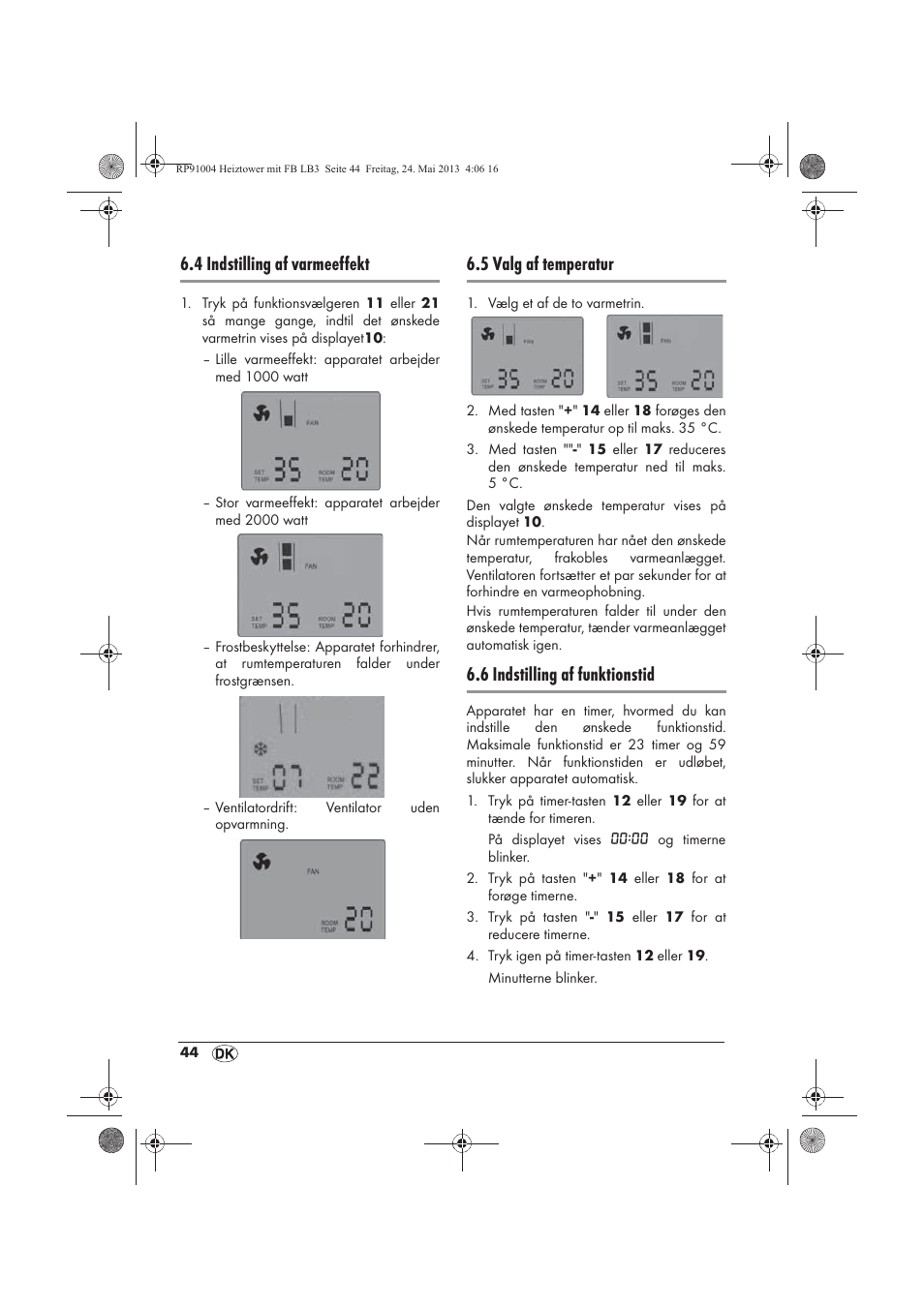 4 indstilling af varmeeffekt, 5 valg af temperatur, 6 indstilling af funktionstid | Silvercrest SHT 2000 A1 User Manual | Page 46 / 90