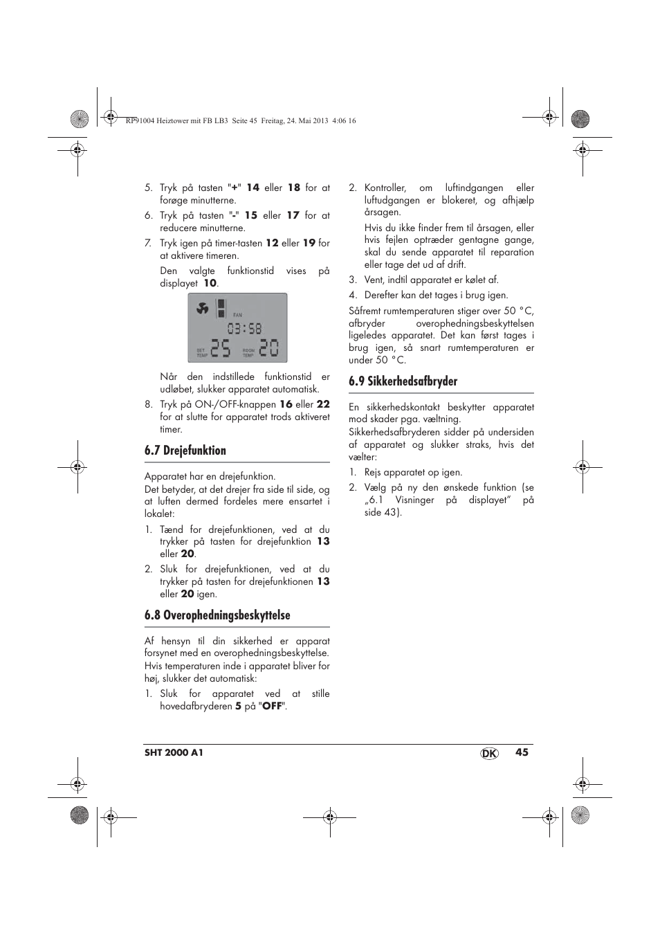 7 drejefunktion, 8 overophedningsbeskyttelse, 9 sikkerhedsafbryder | Silvercrest SHT 2000 A1 User Manual | Page 47 / 90