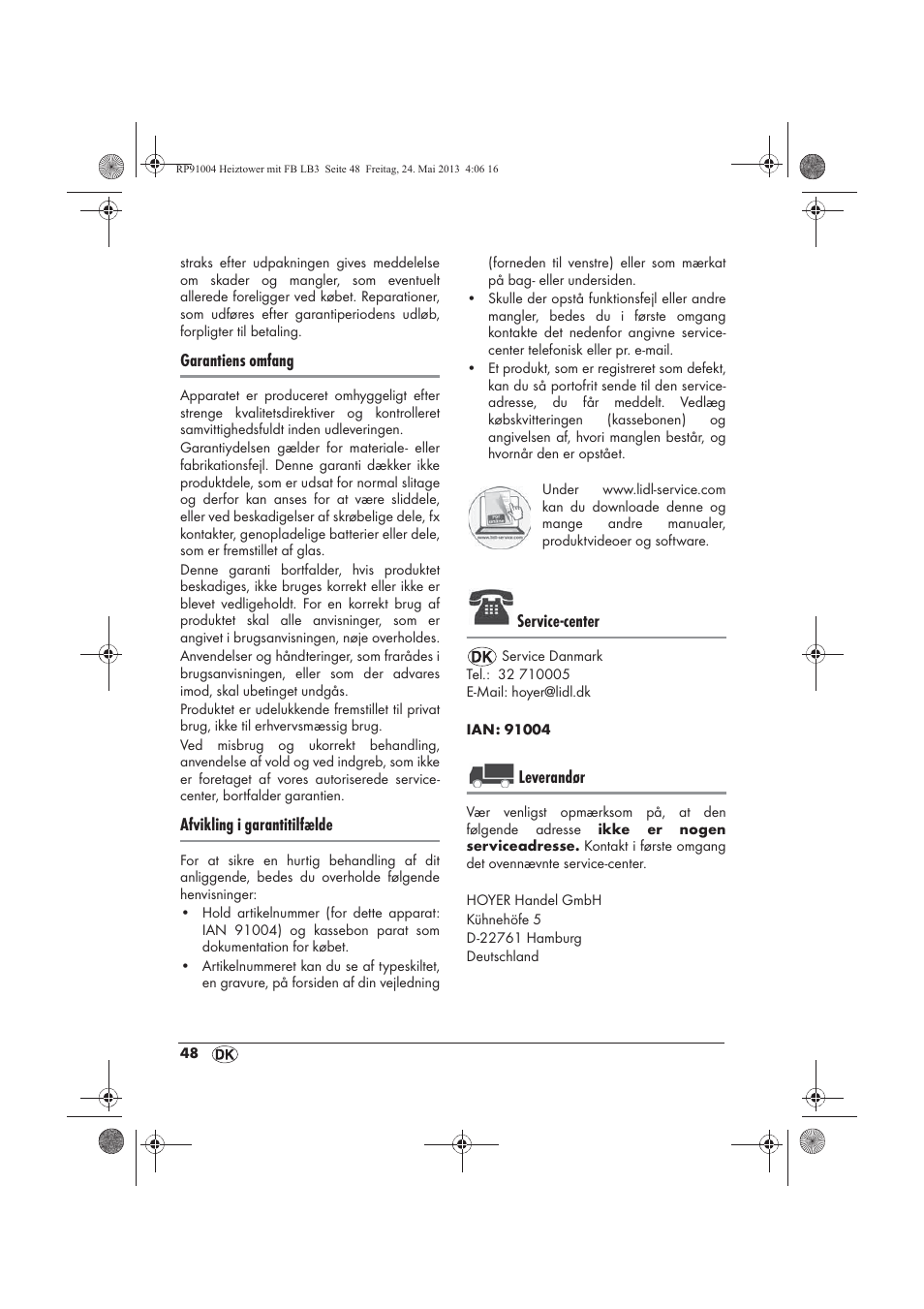 Garantiens omfang, Afvikling i garantitilfælde, Service-center | Leverandør | Silvercrest SHT 2000 A1 User Manual | Page 50 / 90
