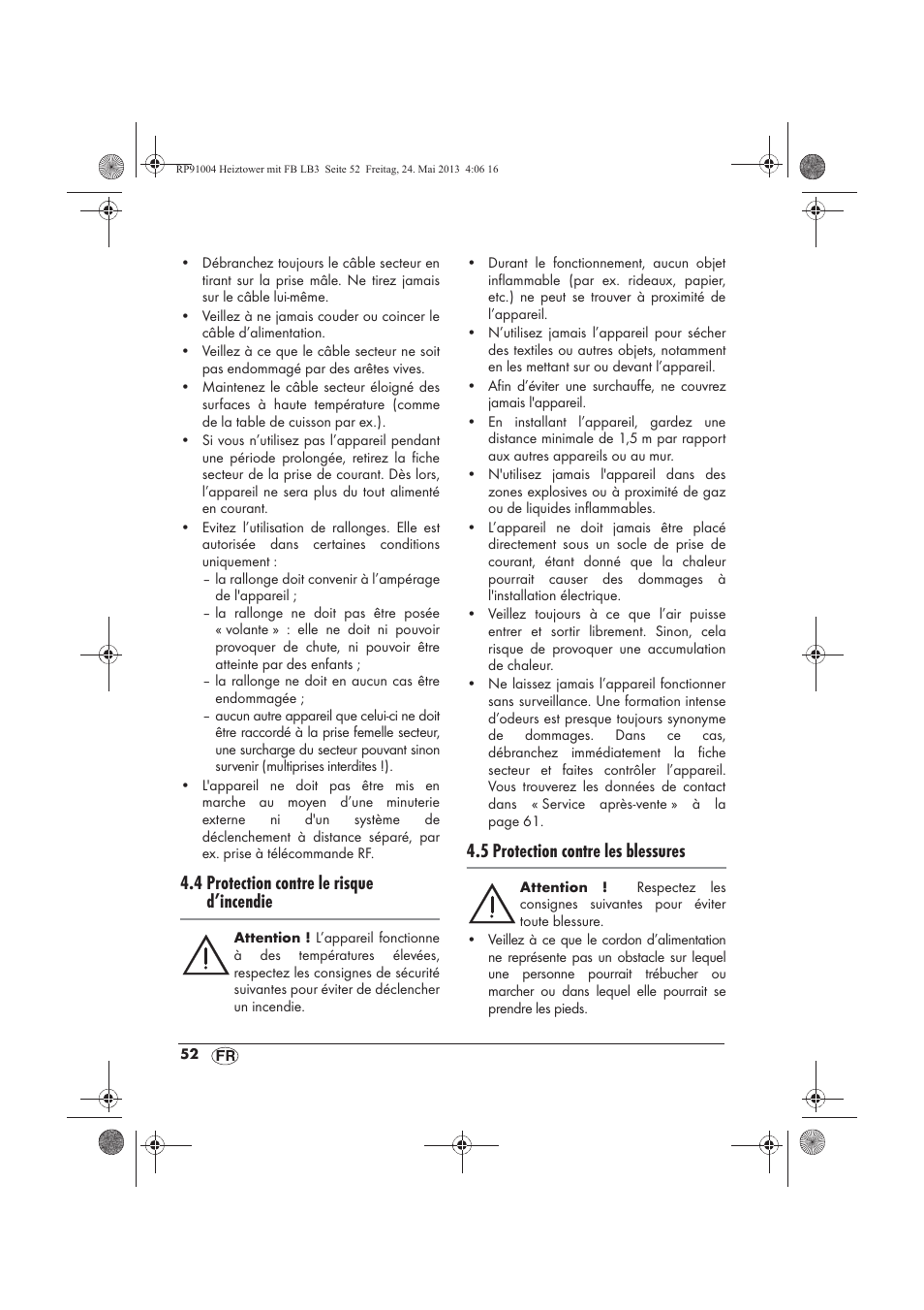 4 protection contre le risque d’incendie, 5 protection contre les blessures | Silvercrest SHT 2000 A1 User Manual | Page 54 / 90