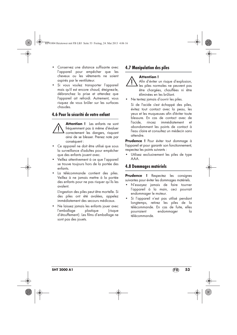 6 pour la sécurité de votre enfant, 7 manipulation des piles, 8 dommages matériels | Silvercrest SHT 2000 A1 User Manual | Page 55 / 90