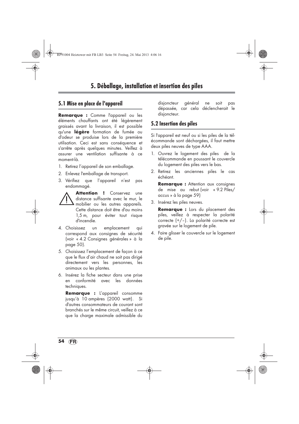 Déballage, installation et insertion des piles, 1 mise en place de l'appareil, 2 insertion des piles | Silvercrest SHT 2000 A1 User Manual | Page 56 / 90
