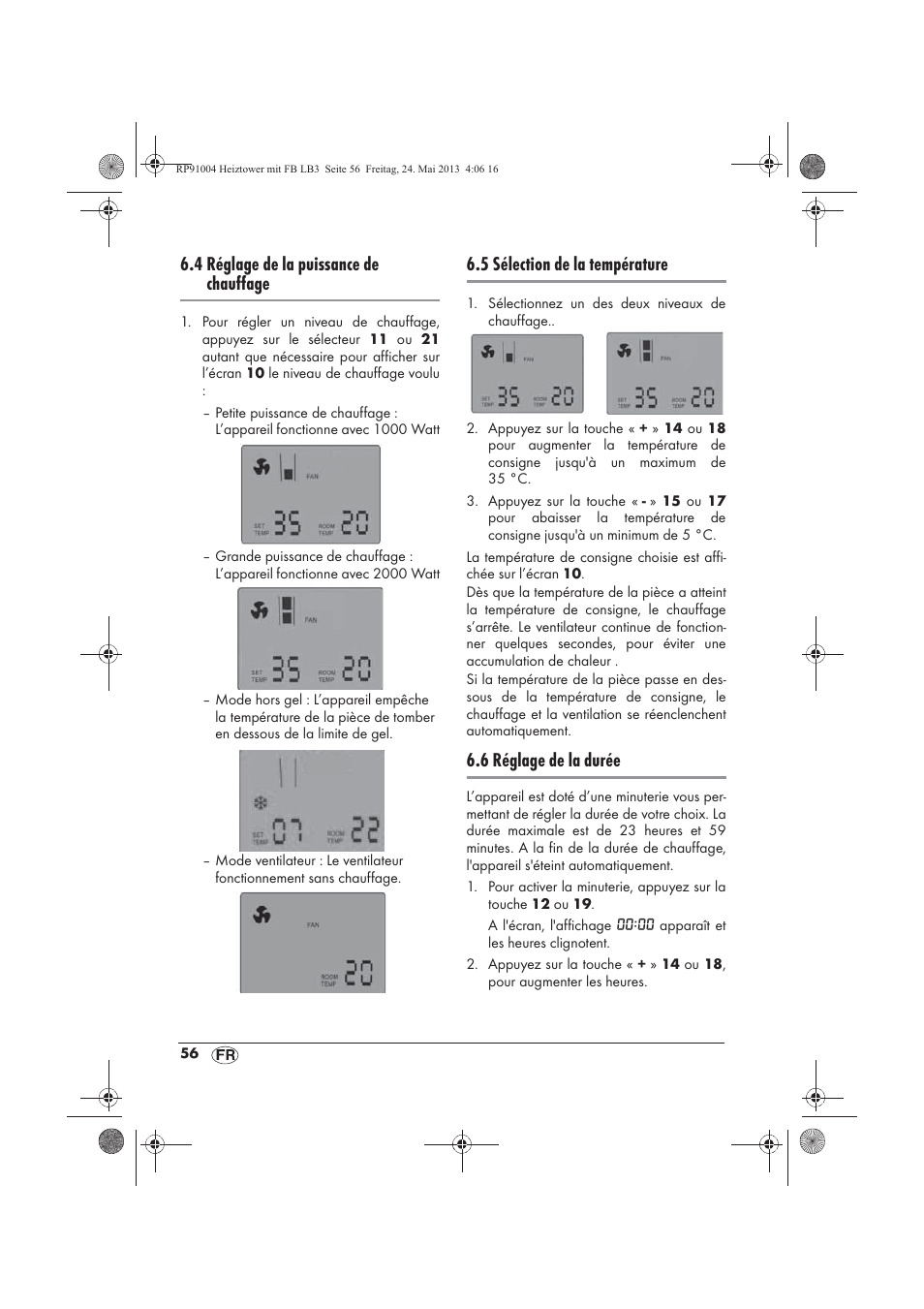 4 réglage de la puissance de chauffage, 5 sélection de la température, 6 réglage de la durée | Silvercrest SHT 2000 A1 User Manual | Page 58 / 90