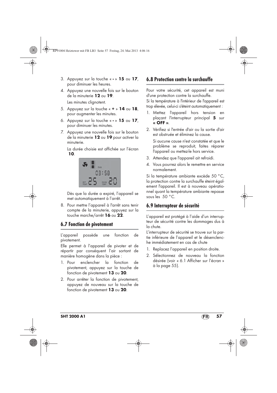 7 fonction de pivotement, 8 protection contre la surchauffe, 9 interrupteur de sécurité | Silvercrest SHT 2000 A1 User Manual | Page 59 / 90