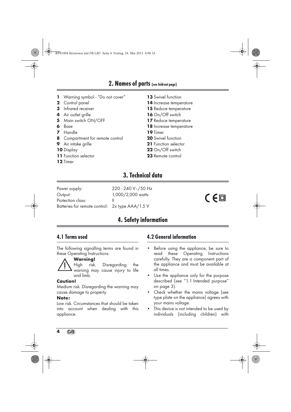 Names of parts, Technical data, Safety information | 1 terms used, 2 general information | Silvercrest SHT 2000 A1 User Manual | Page 6 / 90
