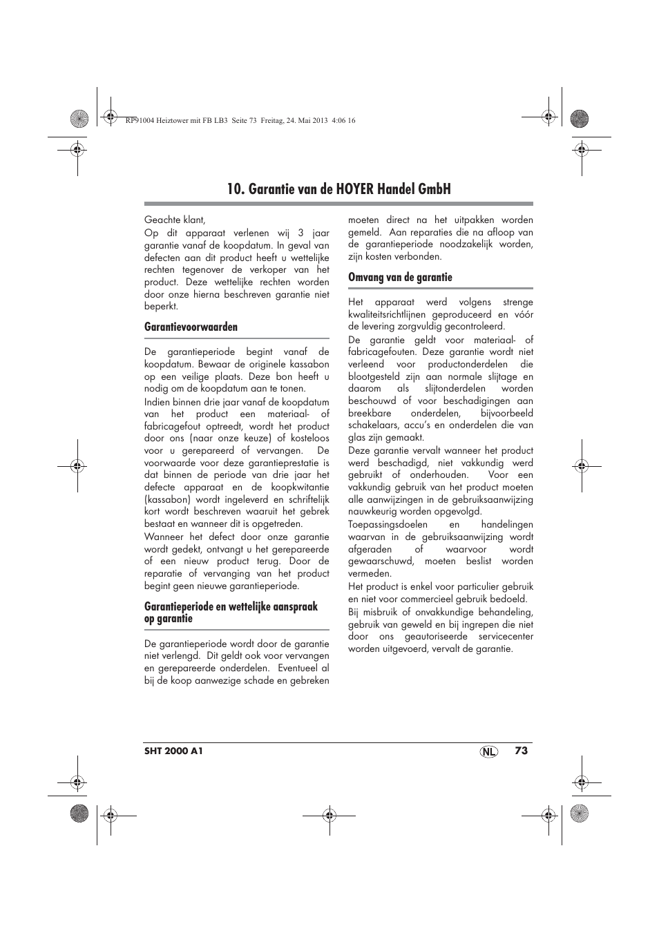 Garantie van de hoyer handel gmbh | Silvercrest SHT 2000 A1 User Manual | Page 75 / 90