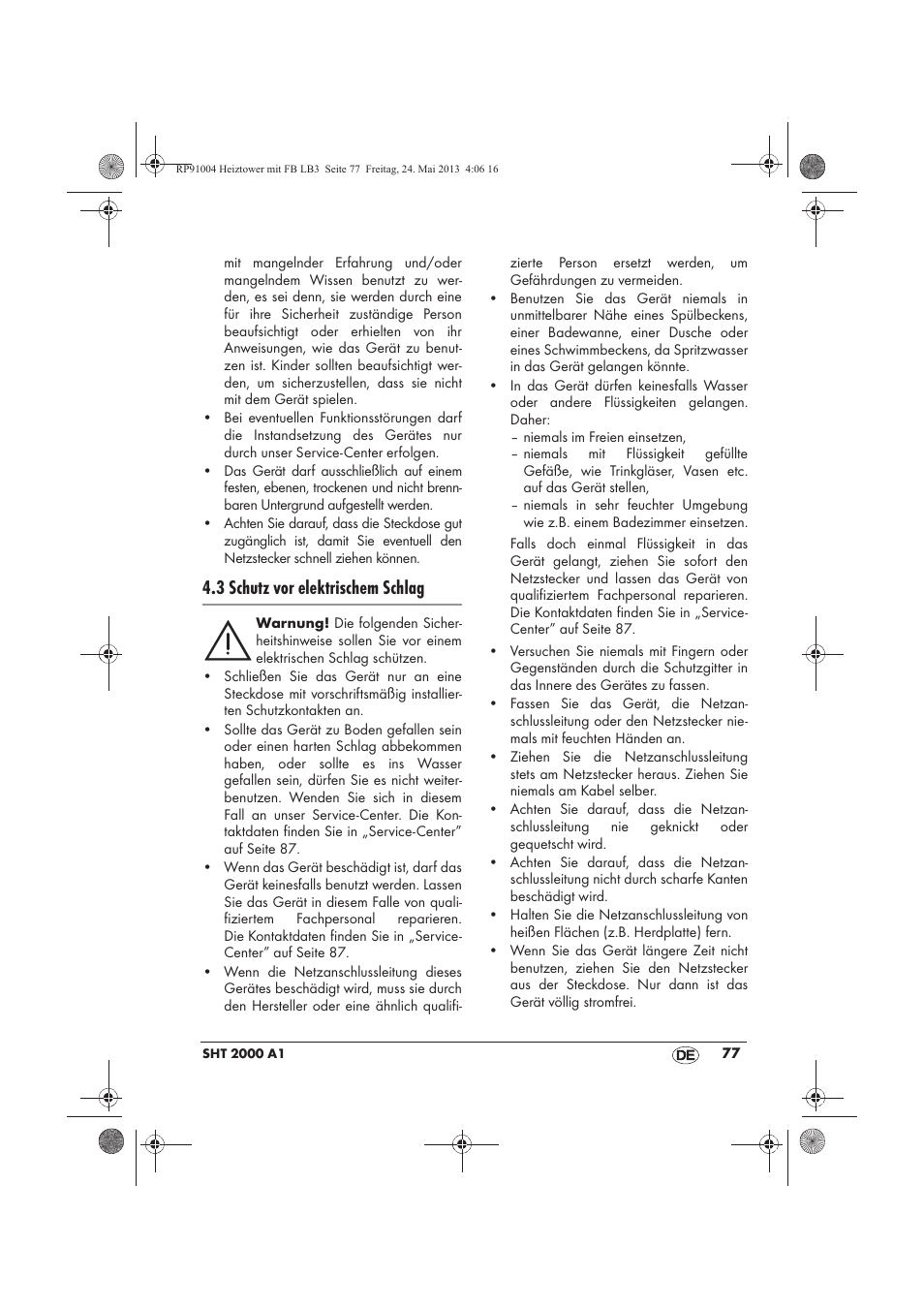 3 schutz vor elektrischem schlag | Silvercrest SHT 2000 A1 User Manual | Page 79 / 90