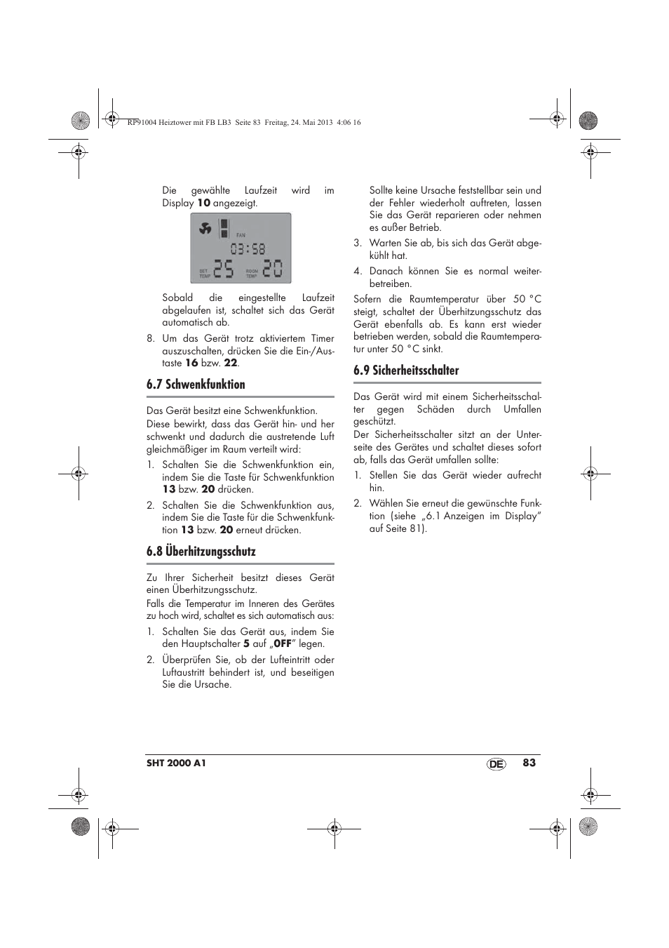 7 schwenkfunktion, 8 überhitzungsschutz, 9 sicherheitsschalter | Silvercrest SHT 2000 A1 User Manual | Page 85 / 90