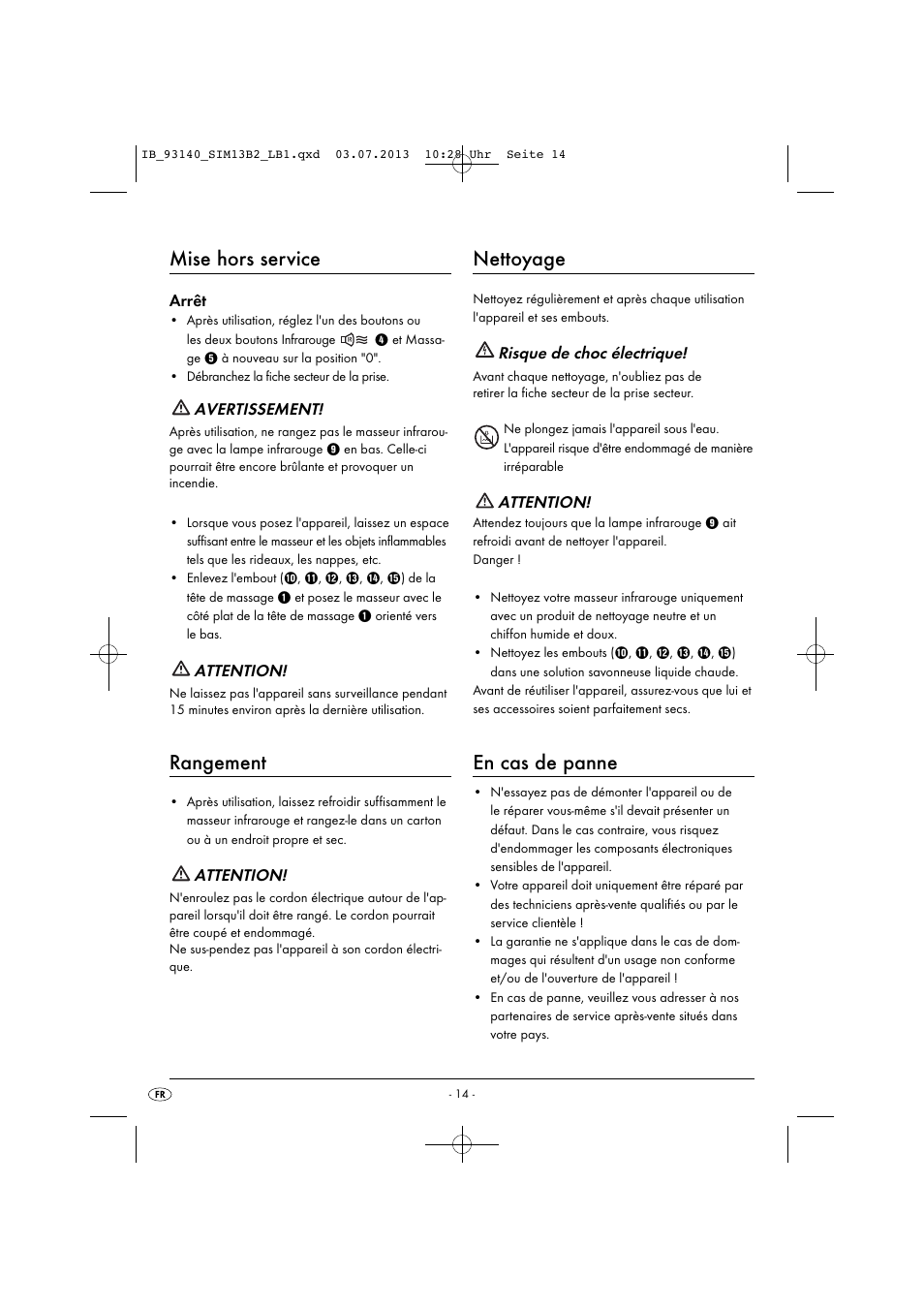 Mise hors service, Rangement, Nettoyage | En cas de panne | Silvercrest SIM 13 B2 User Manual | Page 17 / 43
