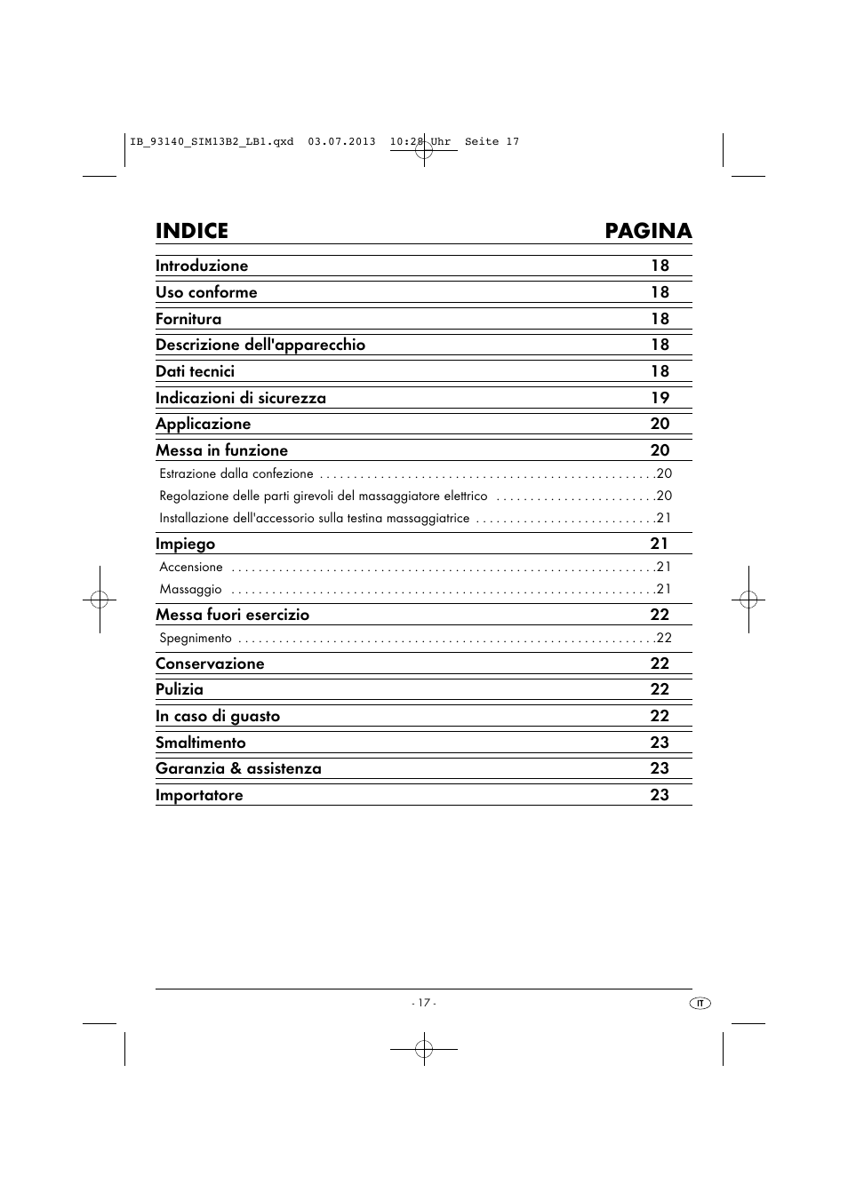 Indice pagina | Silvercrest SIM 13 B2 User Manual | Page 20 / 43