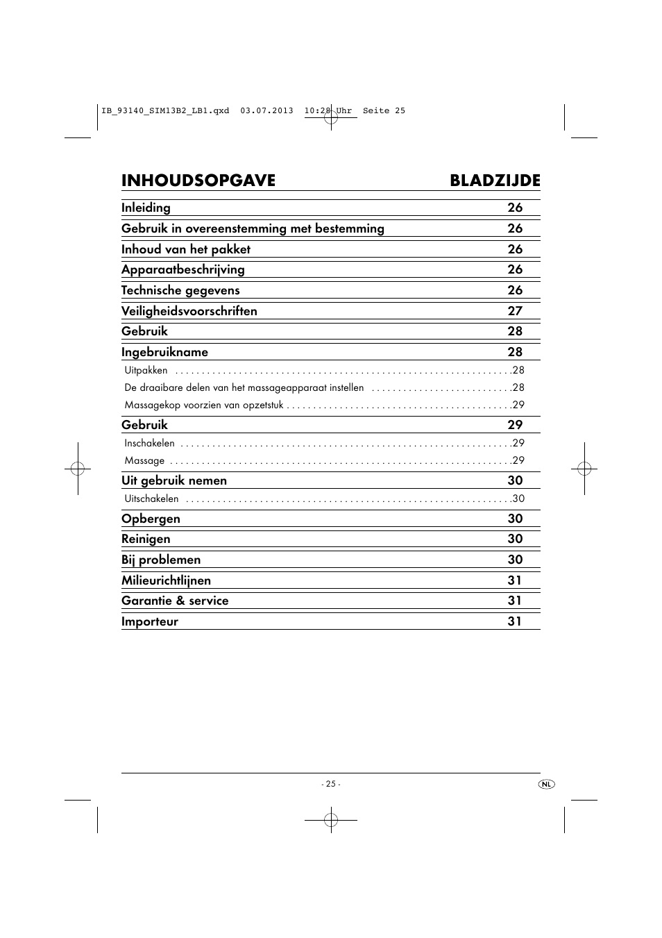 Inhoudsopgave bladzijde | Silvercrest SIM 13 B2 User Manual | Page 28 / 43