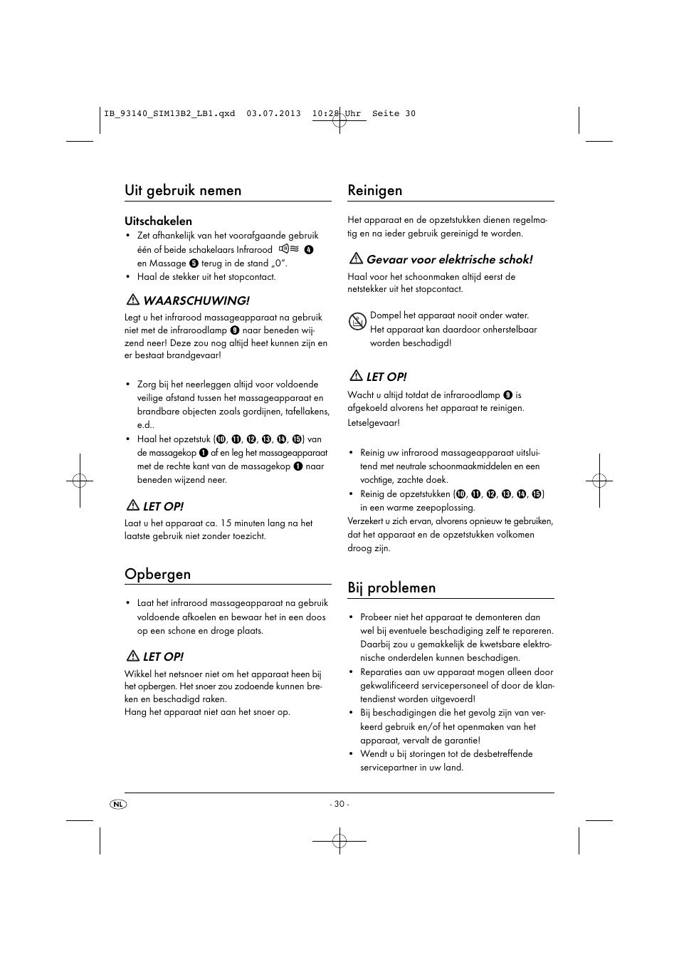 Uit gebruik nemen, Opbergen, Reinigen | Bij problemen | Silvercrest SIM 13 B2 User Manual | Page 33 / 43