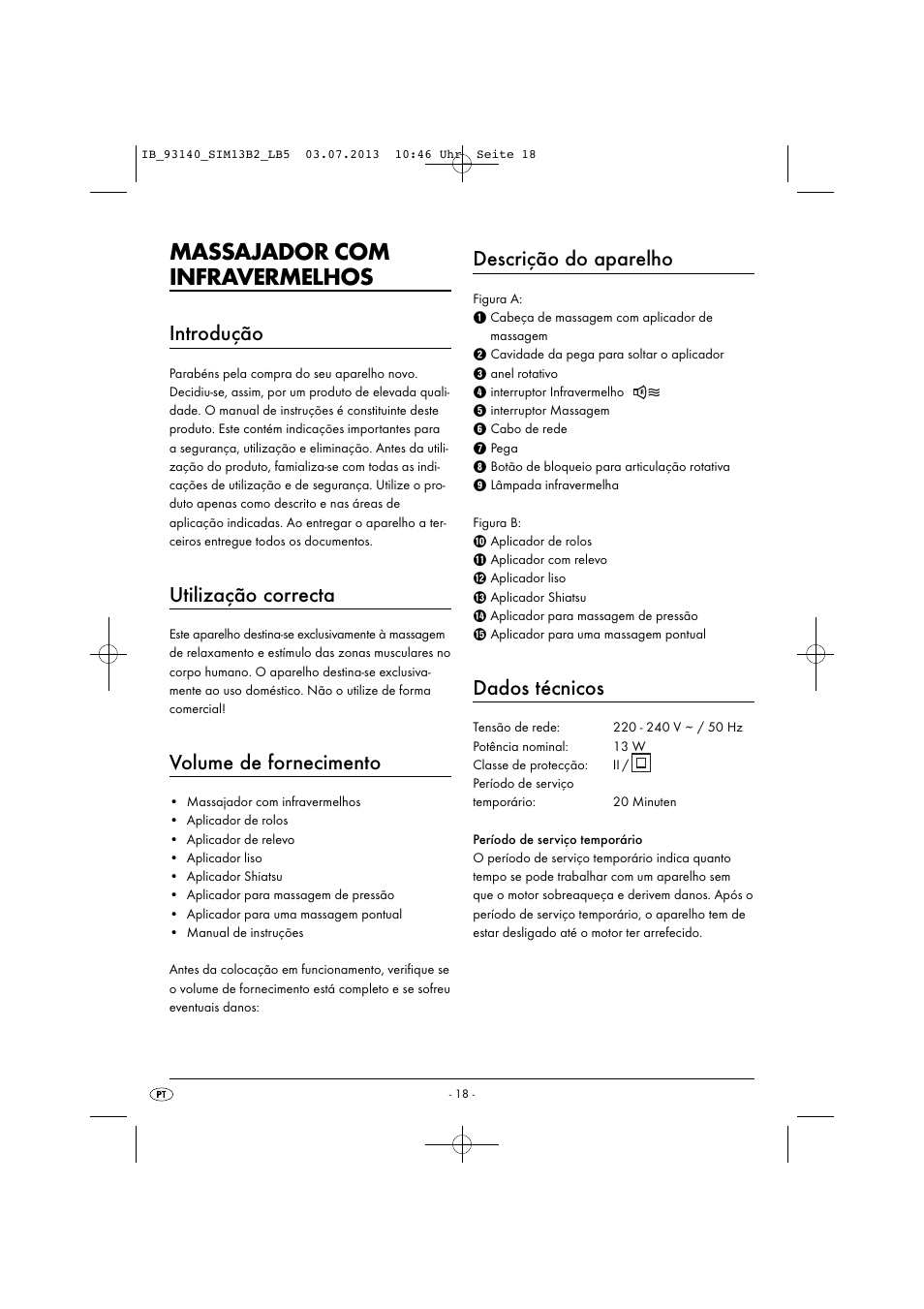 Massajador com infravermelhos, Introdução, Utilização correcta | Volume de fornecimento, Descrição do aparelho, Dados técnicos | Silvercrest SIM 13 B2 User Manual | Page 21 / 43