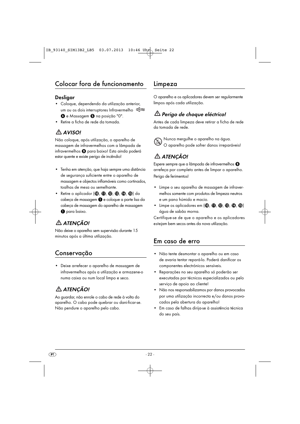 Colocar fora de funcionamento, Conservação, Limpeza | Em caso de erro | Silvercrest SIM 13 B2 User Manual | Page 25 / 43