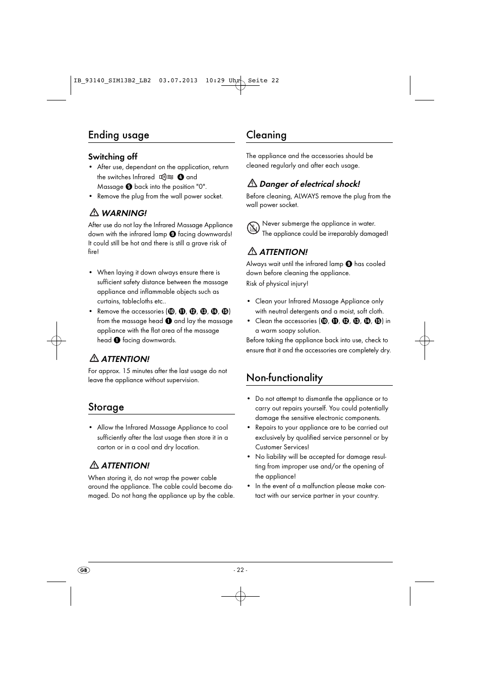 Ending usage, Storage, Cleaning | Non-functionality | Silvercrest SIM 13 B2 User Manual | Page 25 / 27