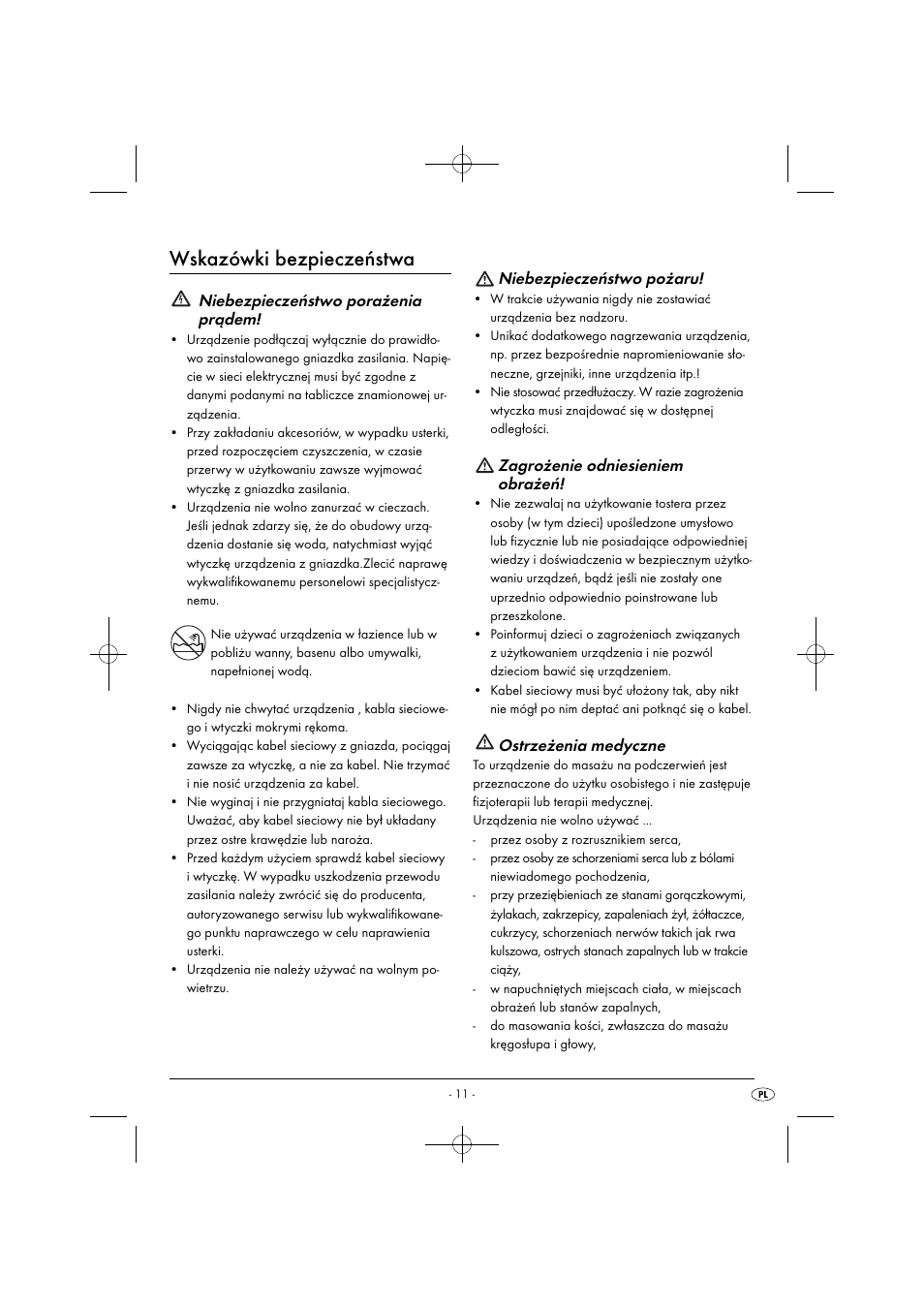 Wskazówki bezpieczeństwa, Niebezpieczeństwo porażenia prądem, Niebezpieczeństwo pożaru | Zagrożenie odniesieniem obrażeń, Ostrzeżenia medyczne | Silvercrest SIM 13 B2 User Manual | Page 14 / 59