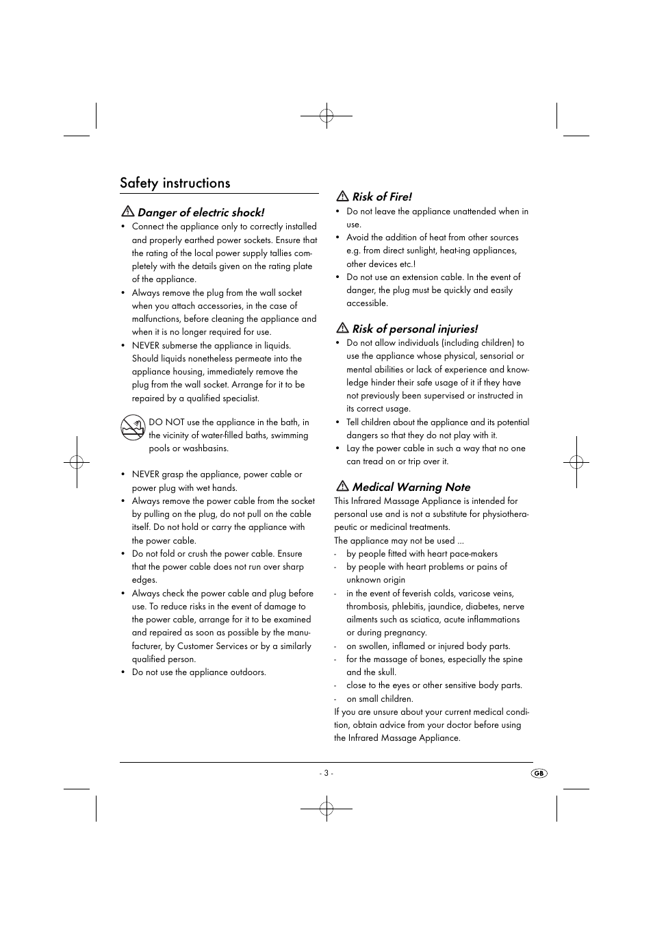 Safety instructions, Danger of electric shock, Risk of fire | Risk of personal injuries | Silvercrest SIM 13 B2 User Manual | Page 6 / 59