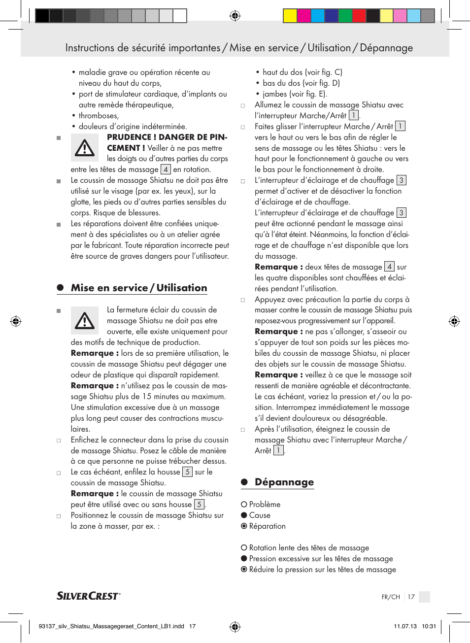 Mise en service / utilisation, Dépannage | Silvercrest SSM 141 C3 User Manual | Page 17 / 45