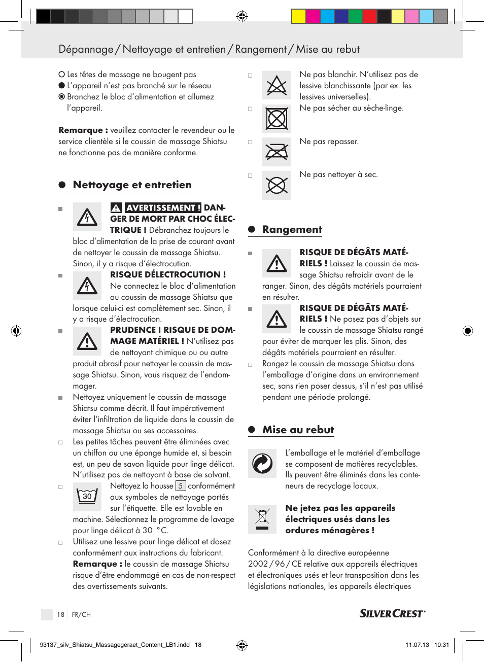 Nettoyage et entretien, Rangement, Mise au rebut | Silvercrest SSM 141 C3 User Manual | Page 18 / 45