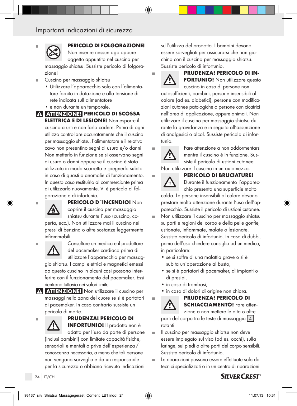 Importanti indicazioni di sicurezza | Silvercrest SSM 141 C3 User Manual | Page 24 / 45