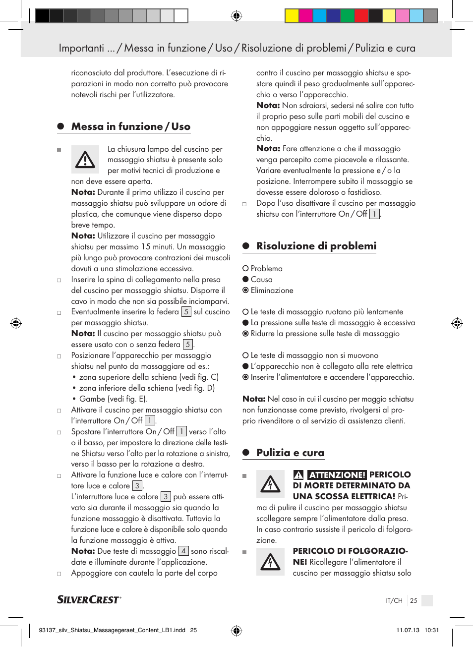 Messa in funzione / uso, Risoluzione di problemi, Pulizia e cura | Silvercrest SSM 141 C3 User Manual | Page 25 / 45
