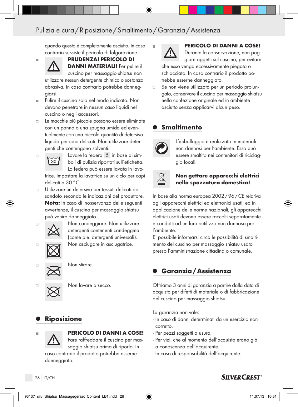 Riposizione, Smaltimento, Garanzia / assistenza | Silvercrest SSM 141 C3 User Manual | Page 26 / 45