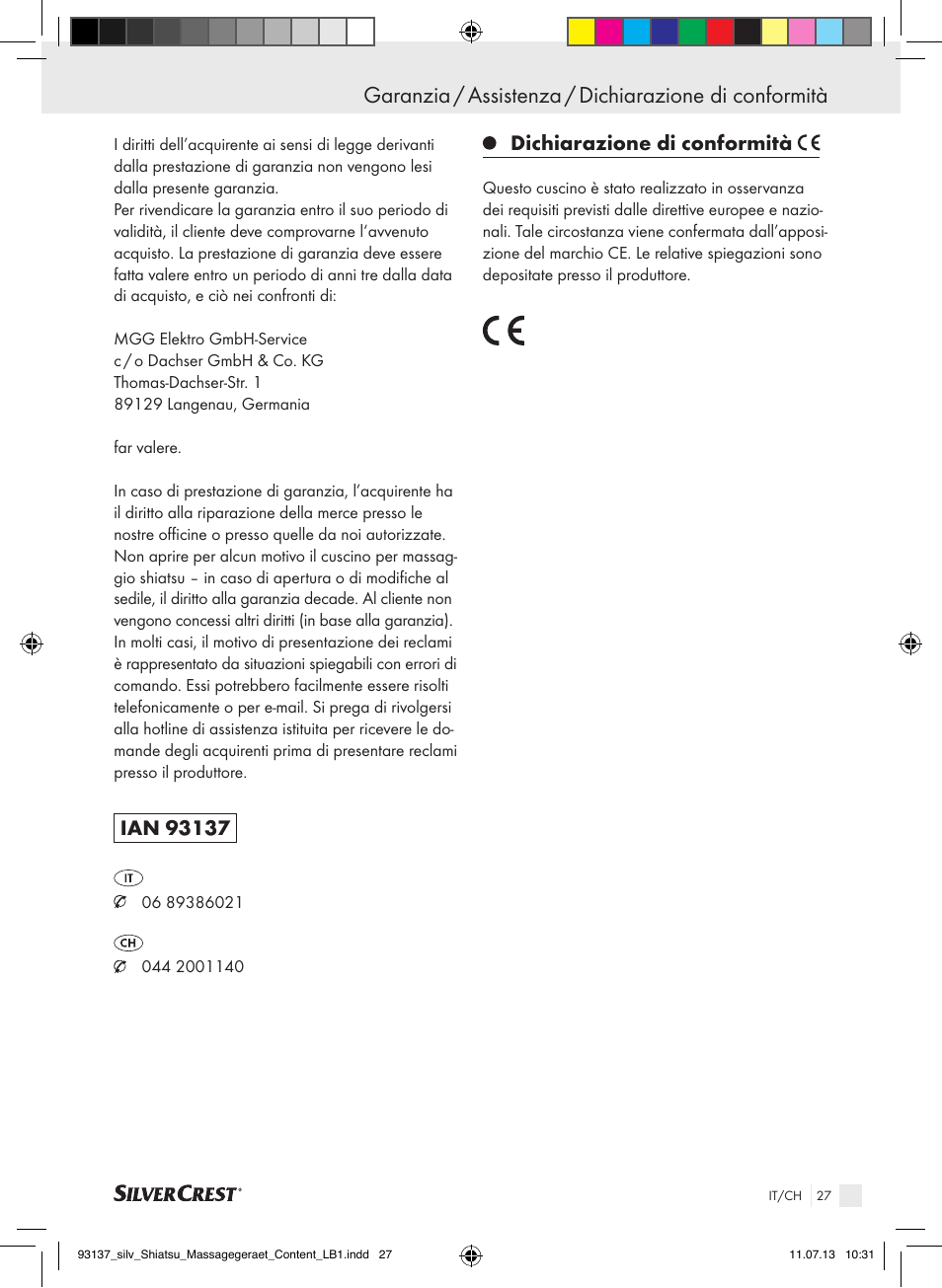 Dichiarazione di conformità | Silvercrest SSM 141 C3 User Manual | Page 27 / 45