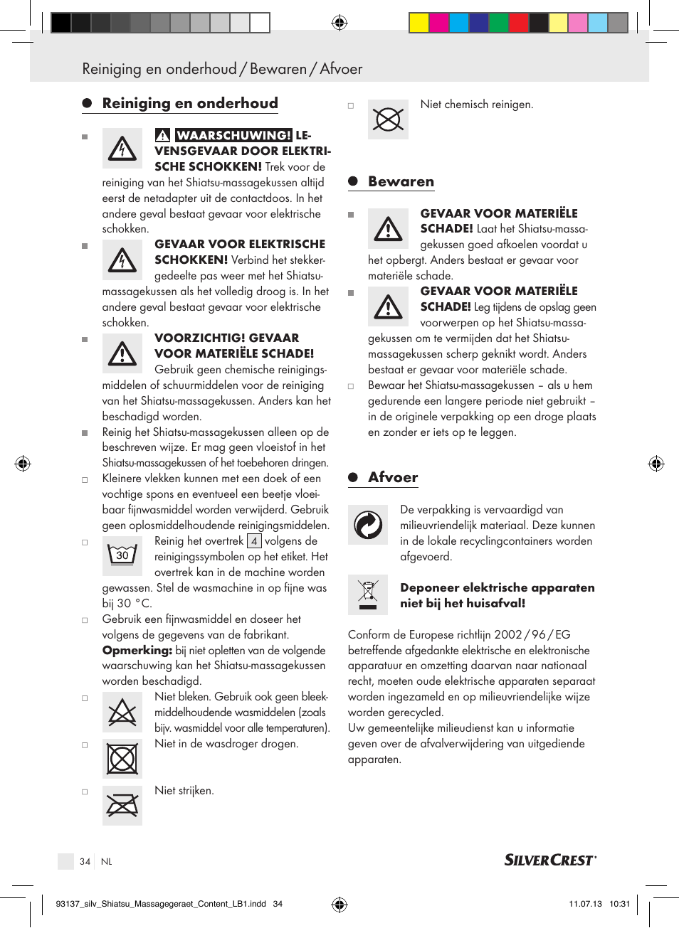 Reiniging en onderhoud / bewaren / afvoer, Reiniging en onderhoud, Bewaren | Afvoer | Silvercrest SSM 141 C3 User Manual | Page 34 / 45