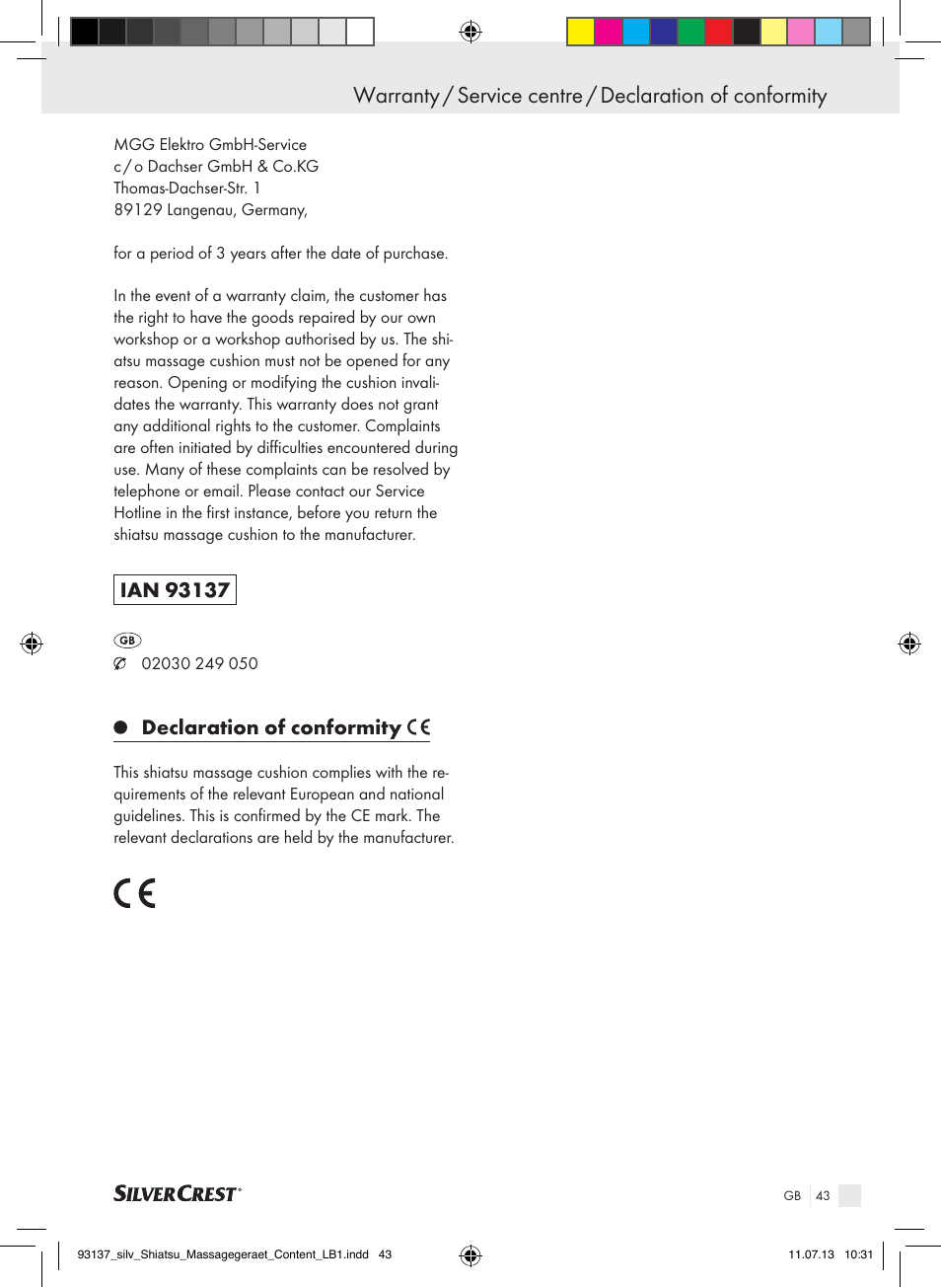 Declaration of conformity | Silvercrest SSM 141 C3 User Manual | Page 43 / 45