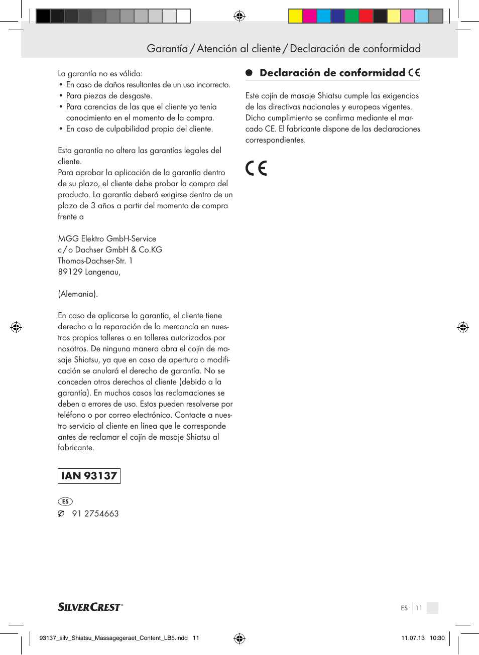 Declaración de conformidad | Silvercrest SSM 141 C3 User Manual | Page 11 / 45