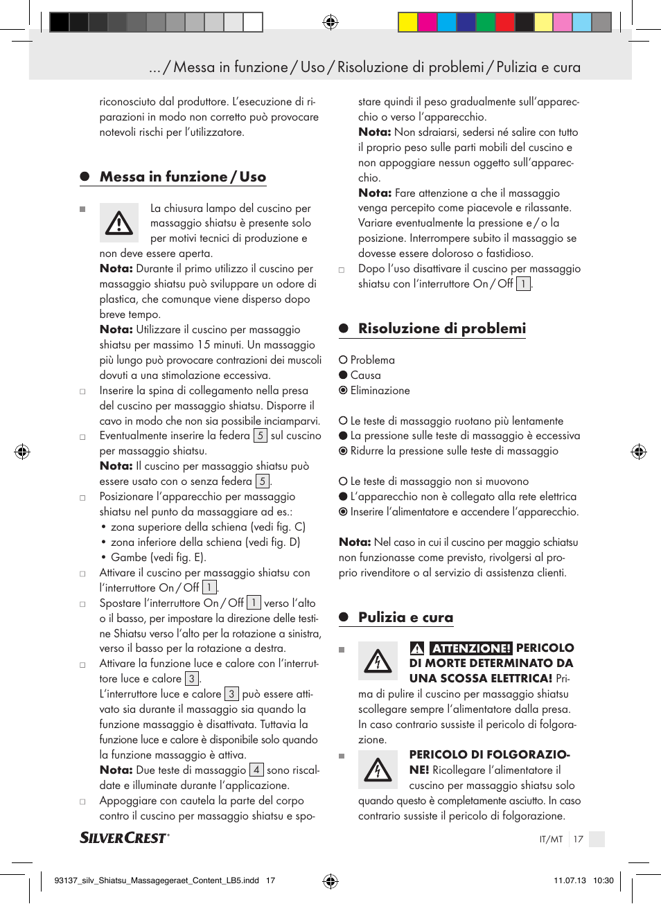 Messa in funzione / uso, Risoluzione di problemi, Pulizia e cura | Silvercrest SSM 141 C3 User Manual | Page 17 / 45