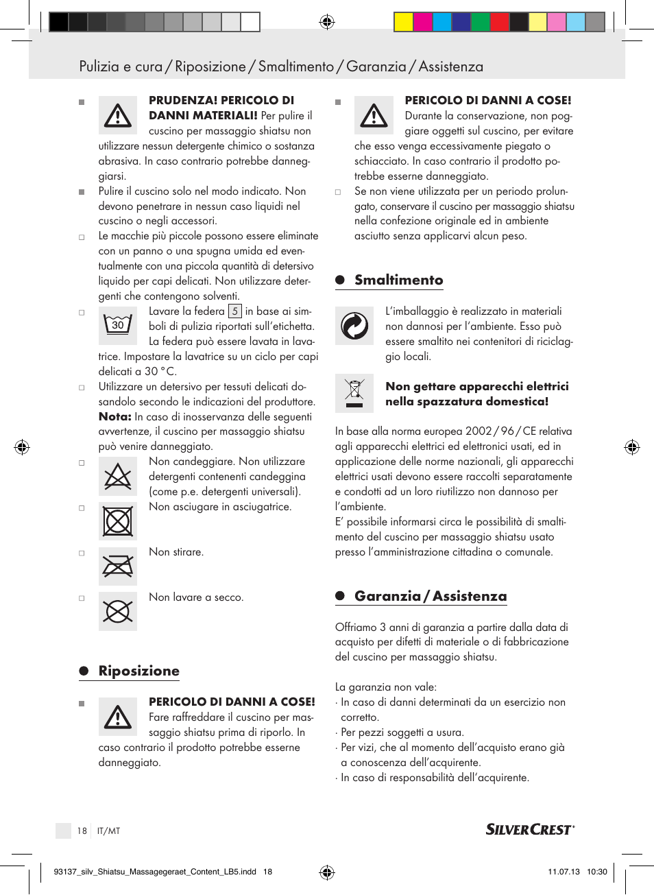 Riposizione, Smaltimento, Garanzia / assistenza | Silvercrest SSM 141 C3 User Manual | Page 18 / 45