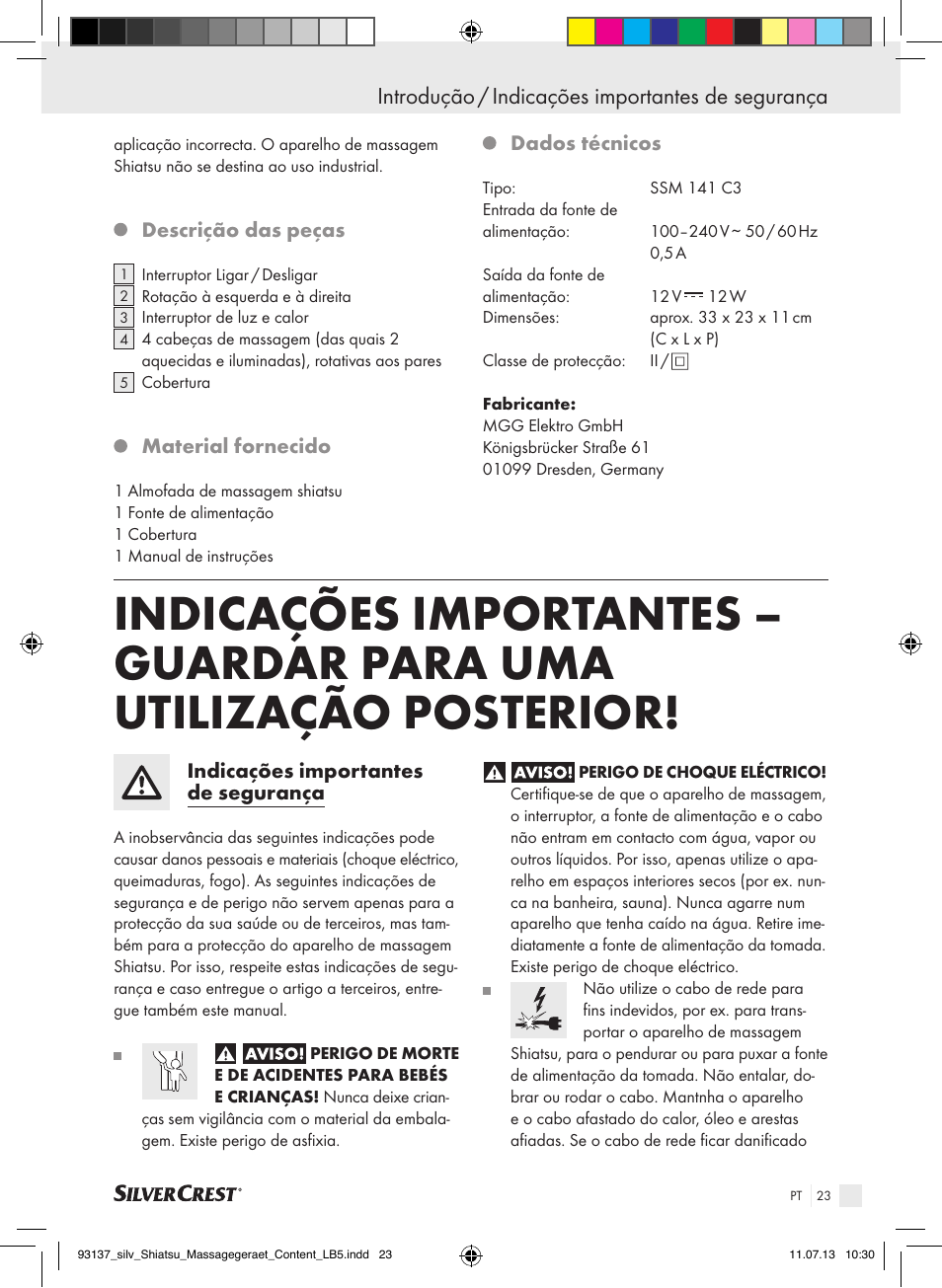 Introdução / indicações importantes de segurança | Silvercrest SSM 141 C3 User Manual | Page 23 / 45